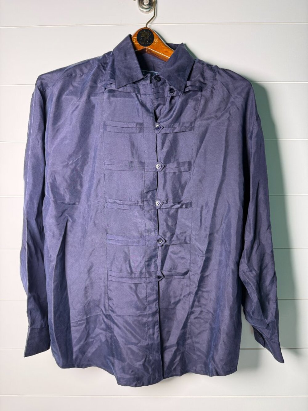 Best American Clothing Co. 100% Silk Navy Long Sleeve Shirt Sz Large
